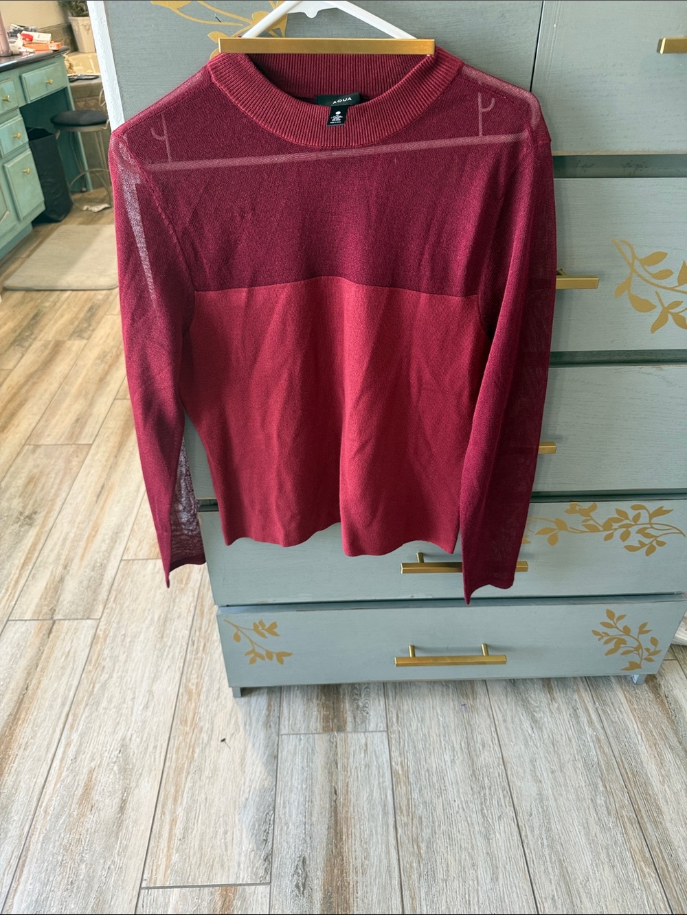 Aqua mesh Burgundy Crewneck Sweater